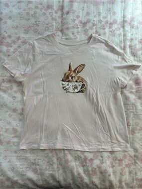 SinceWHEN Crop T-Shirt with Bunny and a Teacup